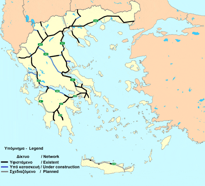 Das Autobahnnetz in Griechenland